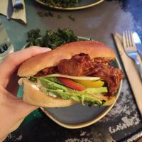 Their delicious BBQ pulled Jack fruit burger!  at Vegan Hippo in London