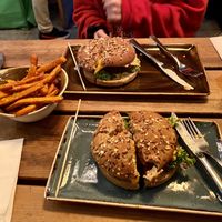 Vegan Burger + Vegetarian Burger + Sweet Potatoes at Hans im Glück - Isartorplatz in Munich