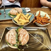 2 vegetarian burgera and fries at Hans im Glück - Isartorplatz in Munich
