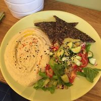 Bread - humus - salad. Delicious but standard stuff at Organitheka in Warsaw