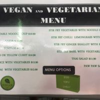 Vegan/vegetarian menu at Yummy Noodle in Cairns