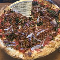 Vegan sausage pizzaa  at East Glisan Pizza Lounge in Portland