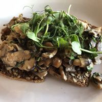 adaptogenic creamy mushrooms - shitake, chaga, lions mane, reishi, chestnut and nameko mushrooms in almond cream, mustard, parsley and garlic, served on seeded toast
 at Redemption - Chepstow in West London