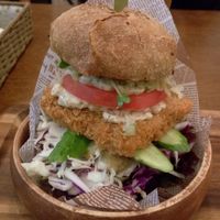 Tartar burger...looks better than it was, and very difficult to actually try to eat.  at Veganic To Go in Tokyo