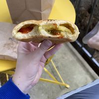 so good; def eat hot. i love the salty bread so much!  at Fat Cats in Austin