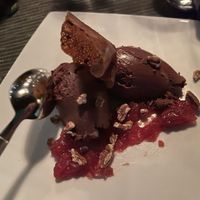 Chocolate mousse with cranberry apple compote- perfect!! at Salt of the Earth in Fennville
