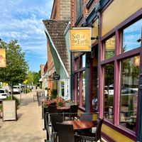 Salt of the Earth - sign and patio seating  at Salt of the Earth in Fennville