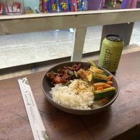 BBQ with pumpkin curry at Thai Veggie Hutt in Hobart