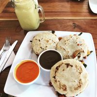 Chilaquiles with vegan chorizo and green tomato sauce at Bio-Organicos in Playa Del Carmen