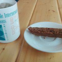 Tea and double choc cookie at Grindhaus Cafe in Buffalo