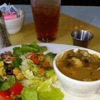 vegan Cobb salad and dilled veggies soup  at Black-Eyed Susan Acoustic Cafe in Angelica