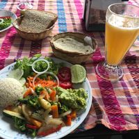 Fajitas, falafels and fresh squeezed orange juice  at Shanti Shanti in San Pedro La Laguna