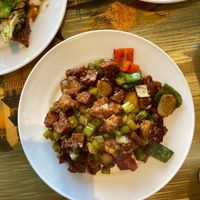 v- kung pai chikn (no nuts). Note: this looked nothing like the kung pao that another poster posted.  my kungpao Was not breaded & fried.  at China Garden  in Rye