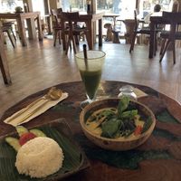 Vegan balinesian curry & vegan matcha milkshake  at Atman Kafe in Ubud