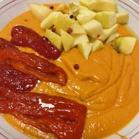 Salmorejo de tomate con manzanas y pimientos   at La Bicicleta in Cordoba