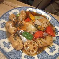 Soy meat with veggies in hot&sour at Merrymomo in Osaka
