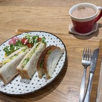 Avocado vegan ham sandwich with loads of veggies  at Merrymomo in Osaka
