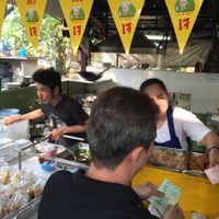 look for Yellow Flags with what looks like 17 at Lumpini Park Morning Market Stall in Bangkok