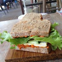 Tofu & ajvar sandwich, great! at Living Nature in Varna