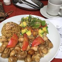 Menu del Dia (example) main dish and a soup at Restaurante Integro in Bogota