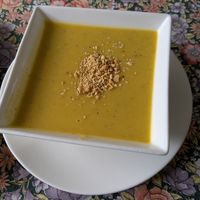 Cream of vegetable soup at Restaurante Integro in Bogota