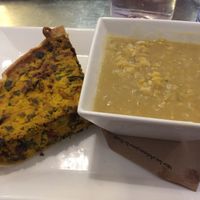 Quiche with lentil soup  at Cosmic Treats in Toronto