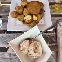 Home fries/sausages and ice cream at Cosmic Treats in Toronto