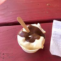 Pineapple & Banana Slushy with vegan chocolate sauce  at Fehring Family Farm Stand in Kilauea