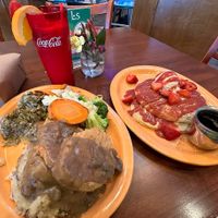 Fried chicken dinner and strawberry cheesecake pancakes  at Lovin' Spoonfuls in Tucson