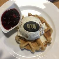 Vegan waffles with apple pie gelato and forrest fruit “toping” at Koun in Bratislava