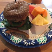 Tempeh BLT with fruit side at DrinkabiliTea Cafe in The Woodlands