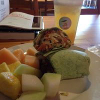 Vegan lamb wrap and fruit! at DrinkabiliTea Cafe in The Woodlands