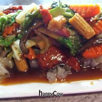BBQ imitation pork with veggies and noodles. at Bo De Trai in Footscray