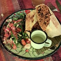Burrito con ensalada e fruit water de tamarindo at Suculenta in Tulum