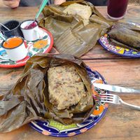 Different Tamales with hot sauce. Each 75 Pesos. at Suculenta in Tulum