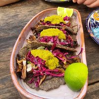 Stunning mushroom tacos at Suculenta in Tulum