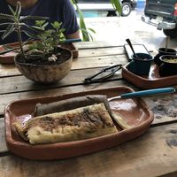 Tamales de jamaica con zanahoria y frijol con hoja santa at Suculenta in Tulum