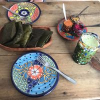 Selection of tamales to share with salads and green juice at Suculenta in Tulum