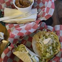 “Chicken” tacos and a side of half rice half refried beans (half eaten, forgot to take a pic)  at Pelon's Baja Grill in Virginia Beach