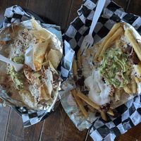 Vegan “carne asada” fries and nachos   at Pelon's Baja Grill in Virginia Beach