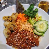 Vegetables and fritters at Le P'tit Pré Chez Lan in Paris