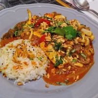 Rice, tofu and mushrooms at Le P'tit Pré Chez Lan in Paris