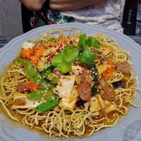 Noodles, vegetables and spicy tofu at Le P'tit Pré Chez Lan in Paris