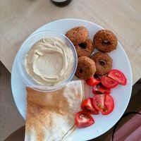 hummus, pita + falafels  at Falafel Nitra in Nitra