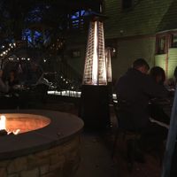 Outdoor patio. November. Fire pit and space heaters.  at Felice Urban Cafe in Cleveland