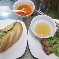 Banh Mi and a fried spring roll at Bao An Vegan (formerly Vegan Banhmi) in Hanoi