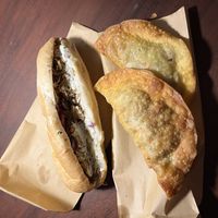 Shredded mushroom bang mi & pillow dumplings   at Bao An Vegan (formerly Vegan Banhmi) in Hanoi