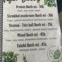 Menu  at Bao An Vegan (formerly Vegan Banhmi) in Hanoi