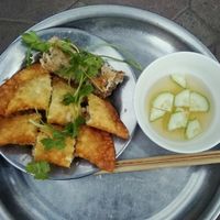 bánh gối, nem chay. nước chấm hơi đậm chút  at Bao An Vegan (formerly Vegan Banhmi) in Hanoi