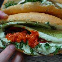 Vegan Banh mi for 15,000 VND - it's incredible! The sauce they are using is out of this world at Bao An Vegan (formerly Vegan Banhmi) in Hanoi